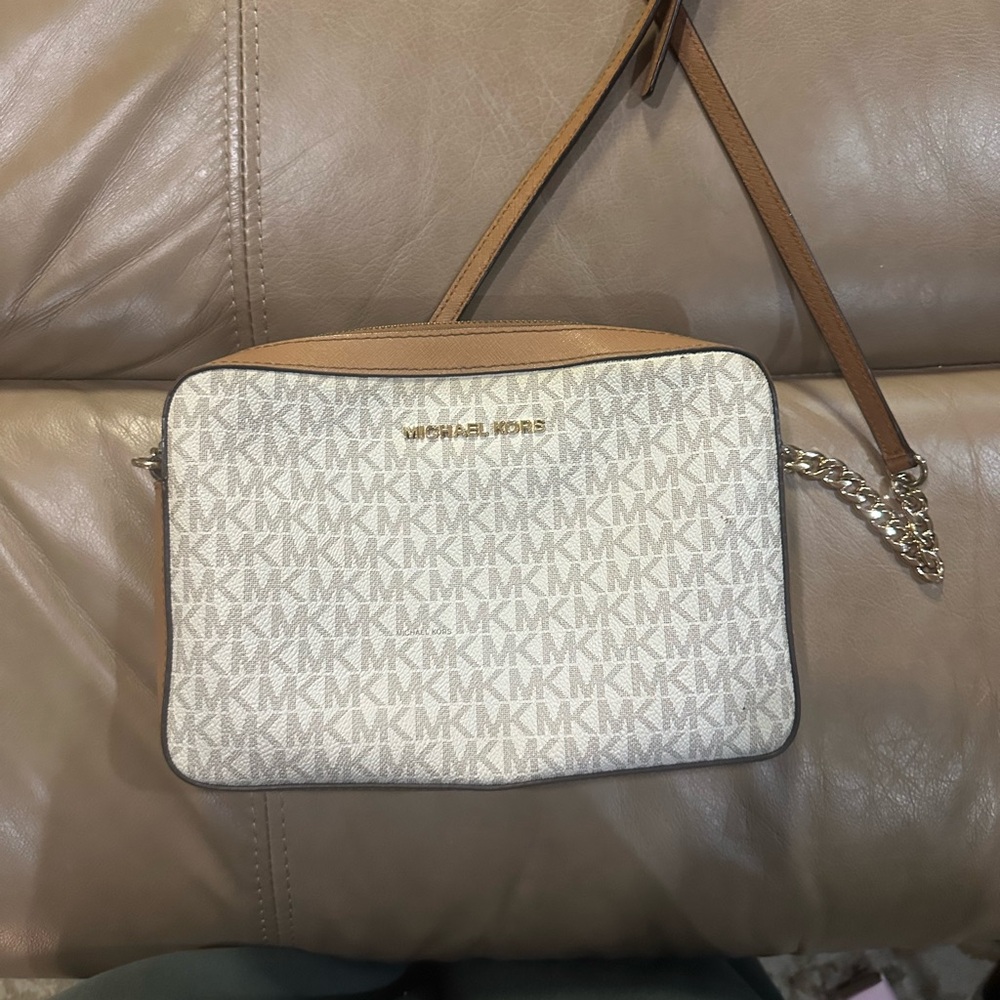 Michael Kors Cream and Brown Crossbody Bag